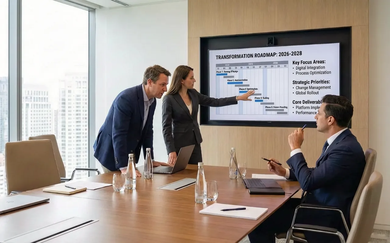 Senior management consultants in strategic meeting